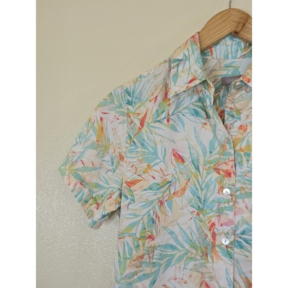 Chico's Tropical Print Short Sleeve Shirt Womens Size 0 Button Up Cotton - Picture 3 of 8